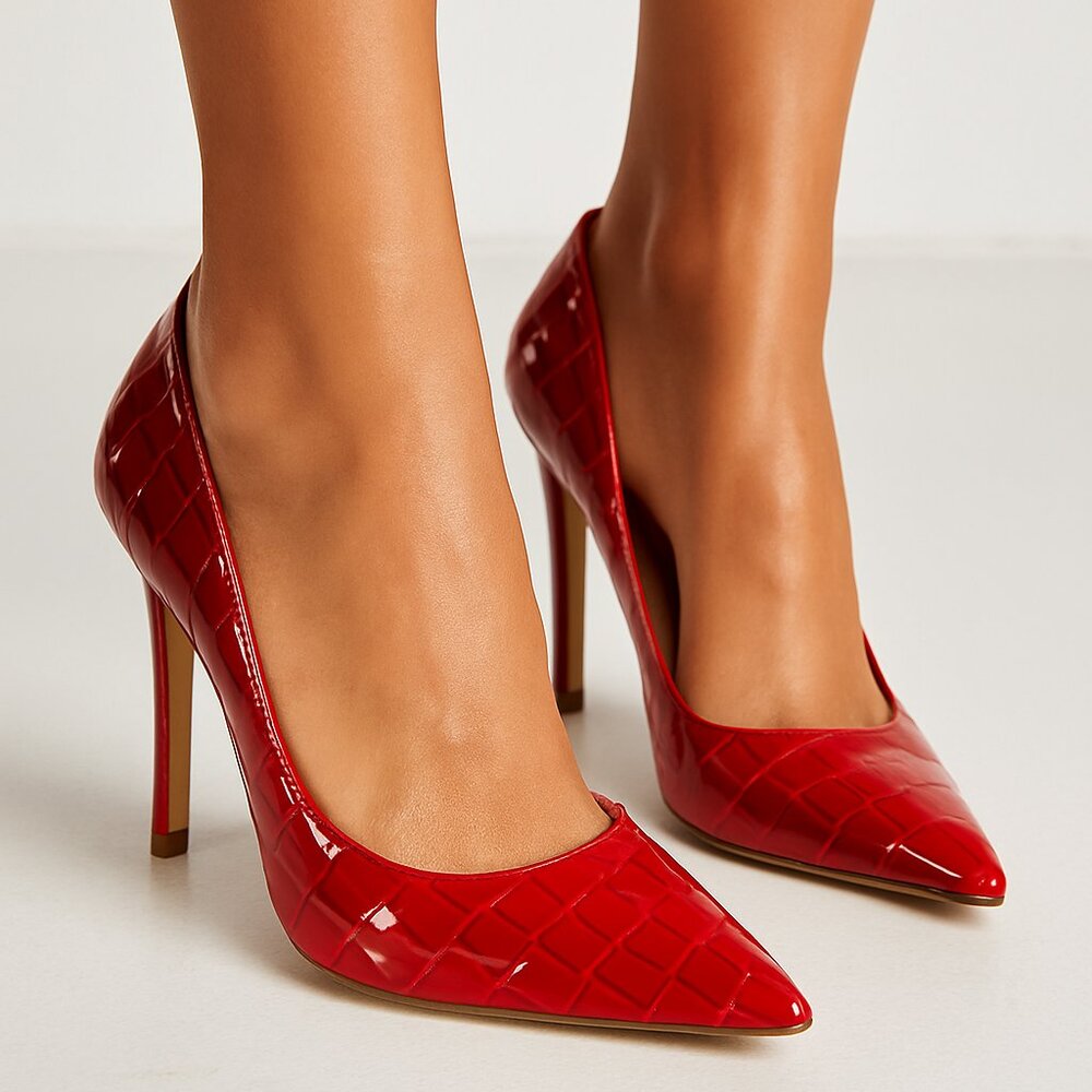 Jessica Simpson Shimmer Flame Red Patent Leather Crocodile Stiletto Heels Sz 9